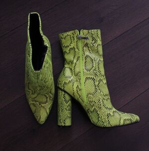 Cape Robbin Neon Green Snake-Print Block Heel Ankle Boots